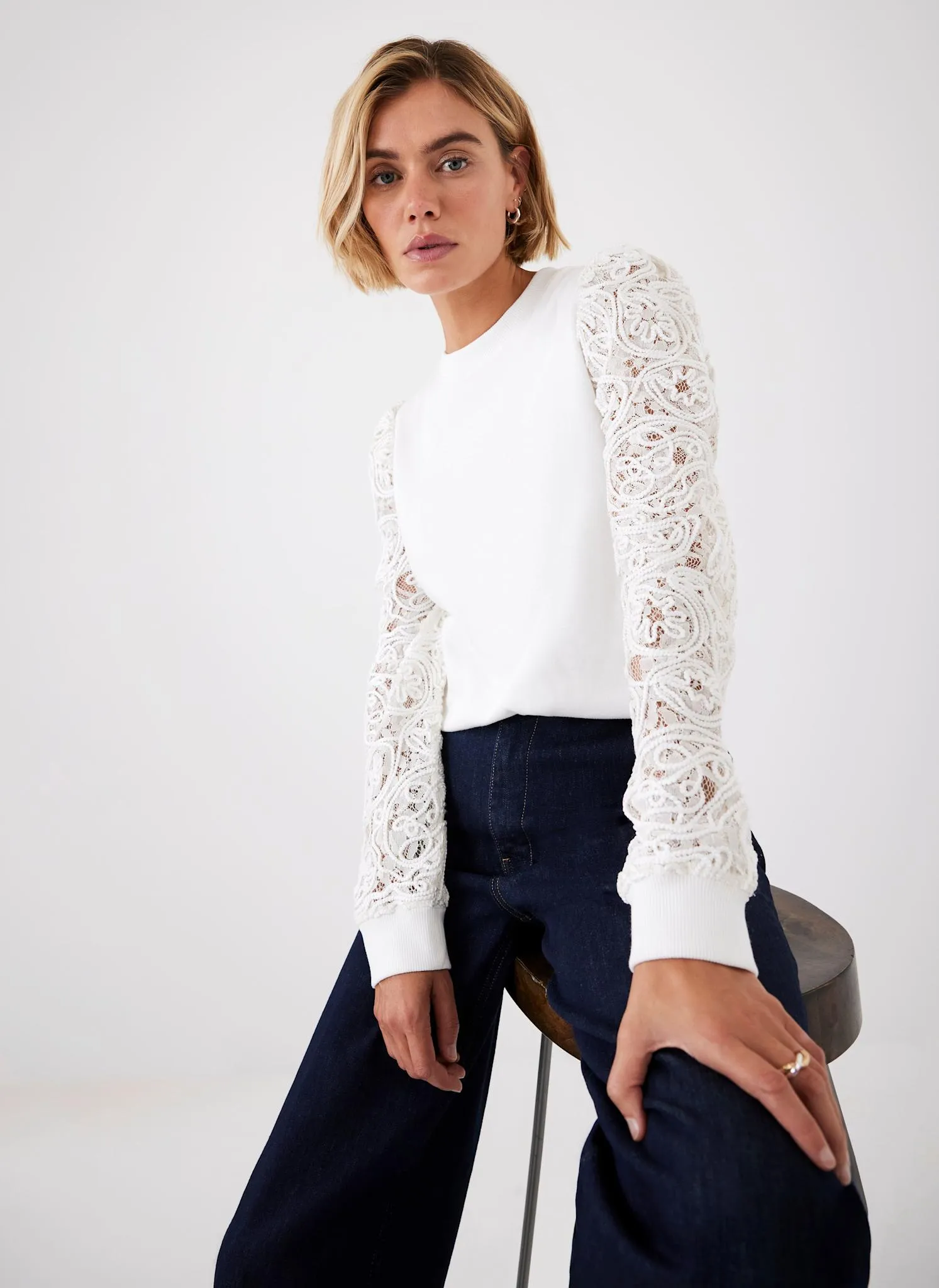 White Lace Sleeve Sweatshirt sold by Mint Velvet product image thumbnail 2