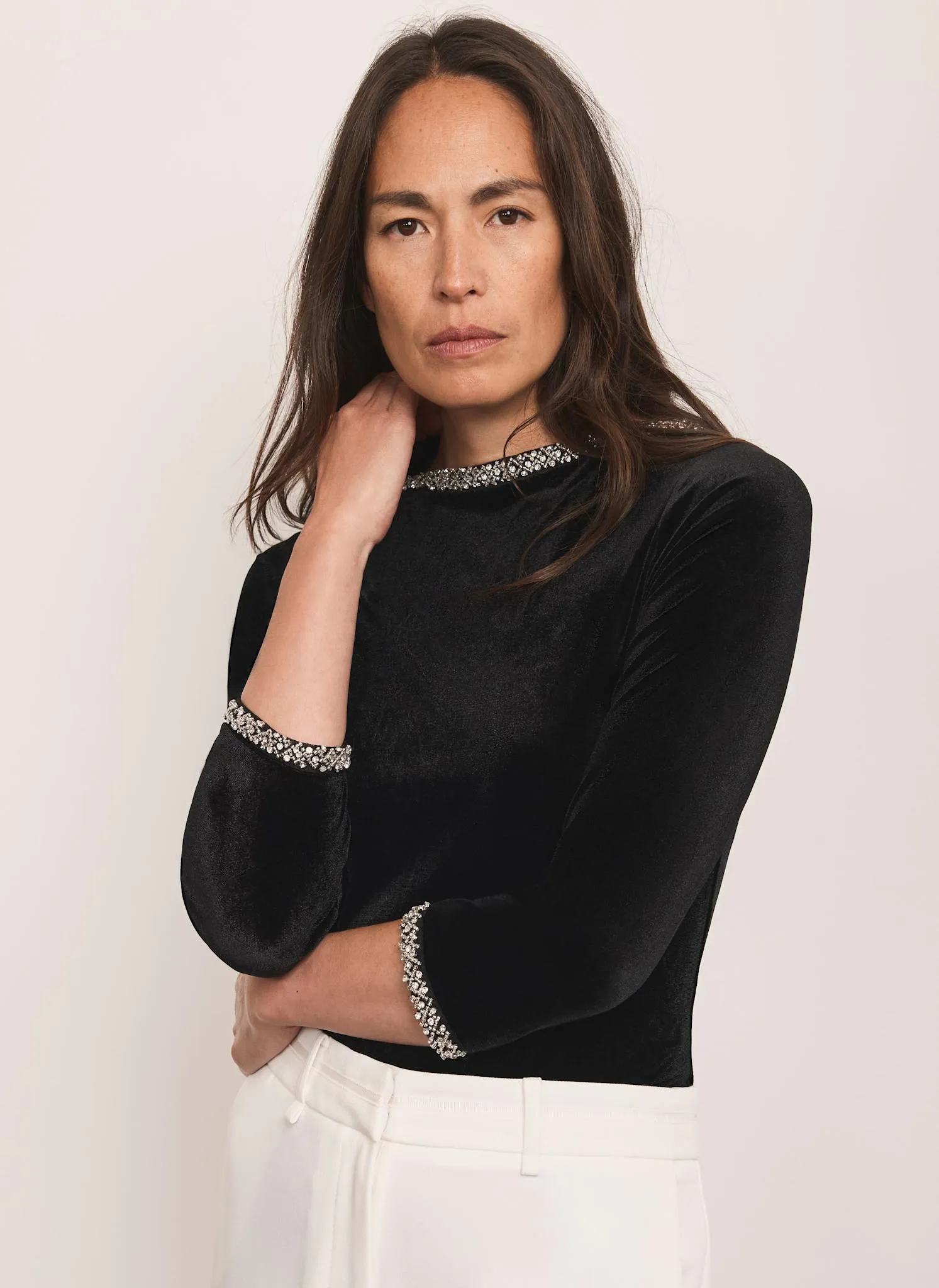 Black Velvet Embellished Trim Top sold by Mint Velvet product image thumbnail 2