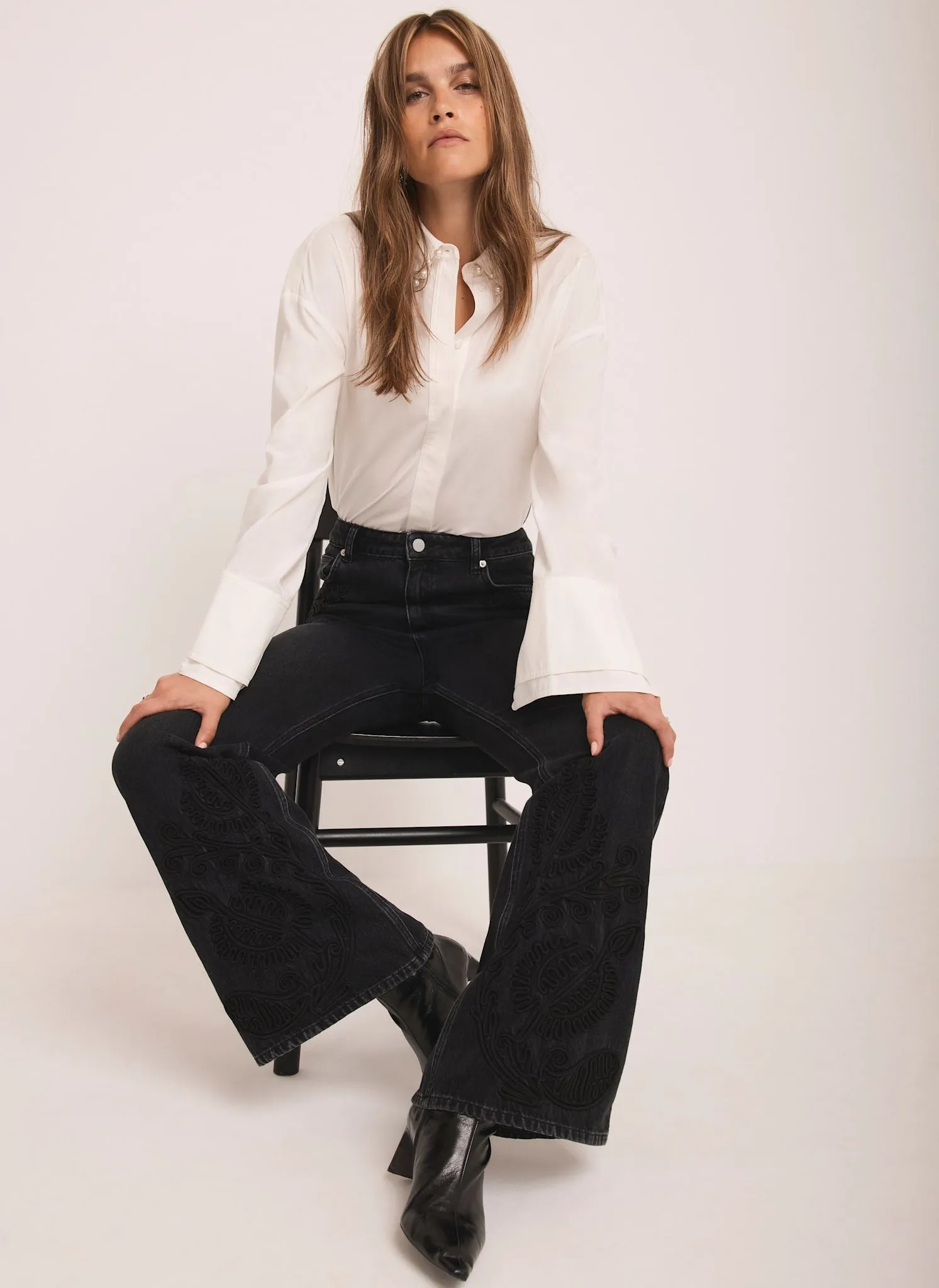 Black Embroidered Wide Jeans sold by Mint Velvet product image thumbnail 2