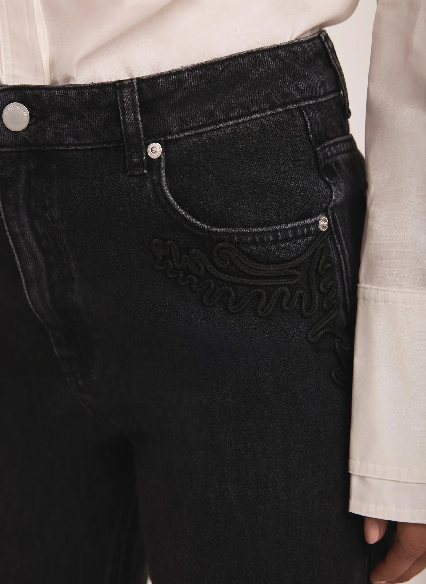 Black Embroidered Wide Jeans sold by Mint Velvet product image thumbnail 5