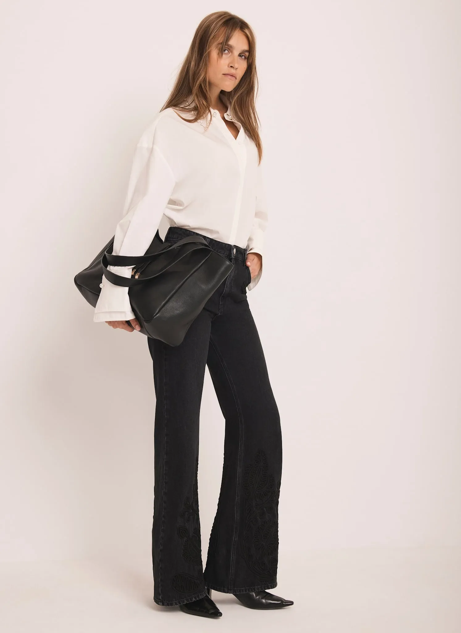 Black Embroidered Wide Jeans sold by Mint Velvet