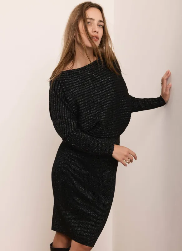 Black Sparkle Knit Batwing Mini Dress sold by Mint Velvet