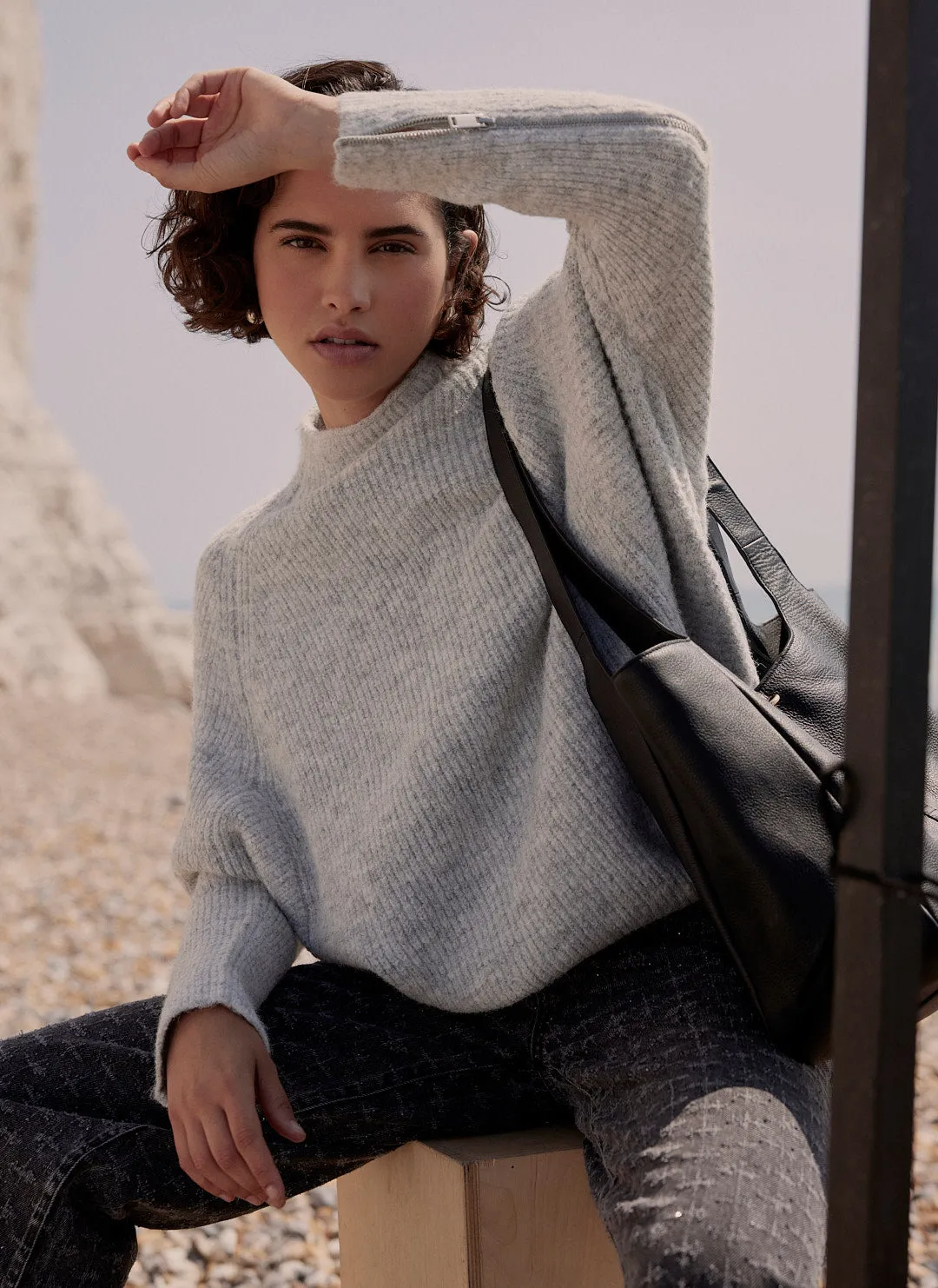 Grey Zip Detail Batwing Jumper sold by Mint Velvet