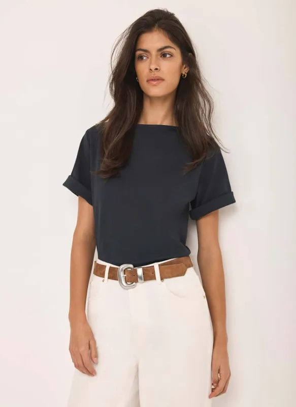 Navy Slash Neck T-Shirt sold by Mint Velvet