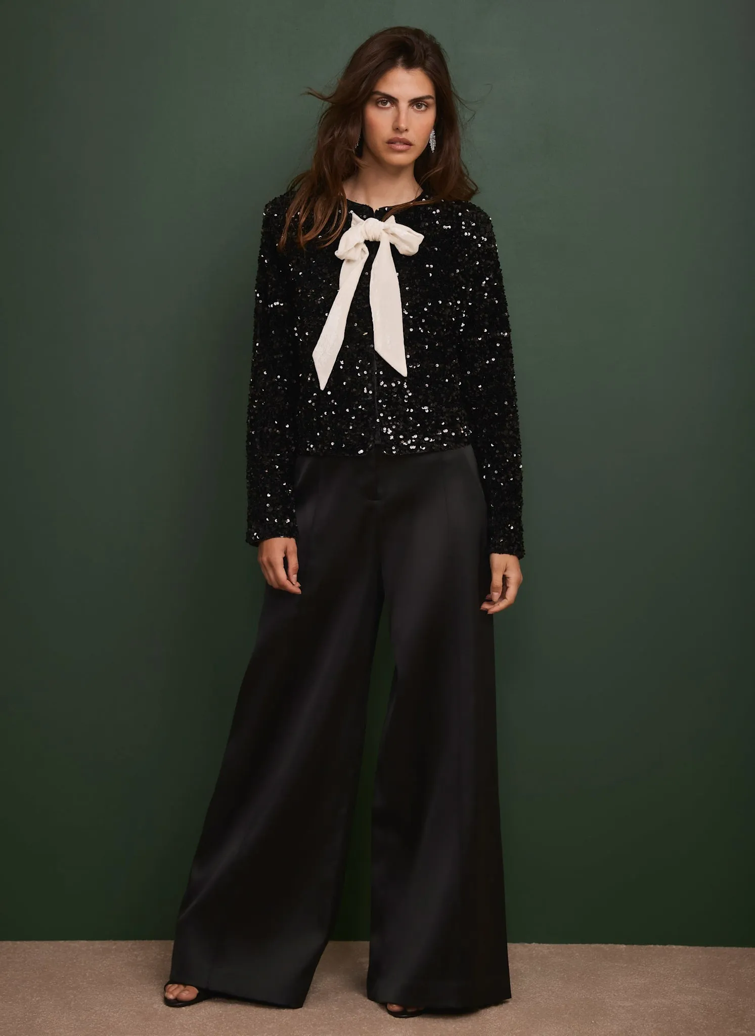 Black Satin Wide Trousers sold by Mint Velvet