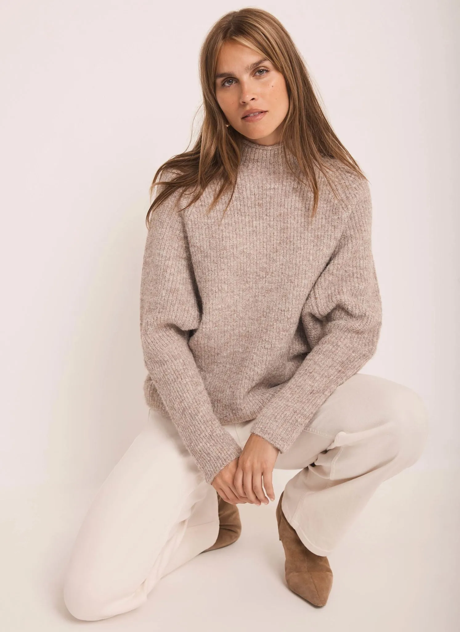Neutral Zip Detail Batwing Jumper sold by Mint Velvet