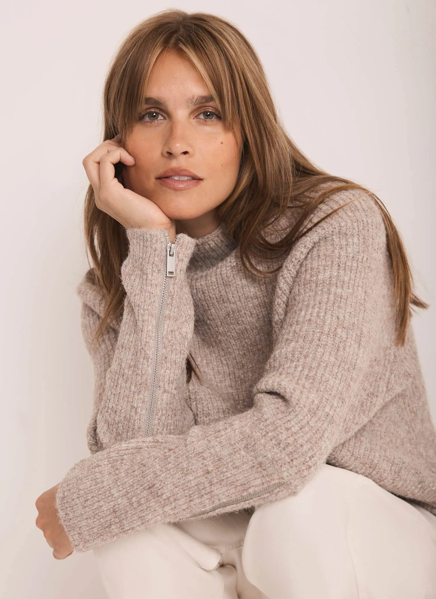 Neutral Zip Detail Batwing Jumper sold by Mint Velvet product image thumbnail 2