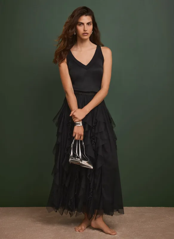 Black Tulle Beaded Maxi Skirt sold by Mint Velvet