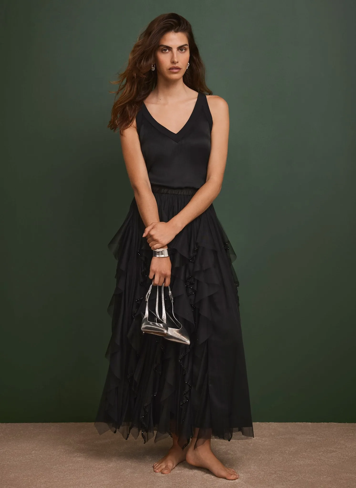 Black Tulle Beaded Maxi Skirt sold by Mint Velvet