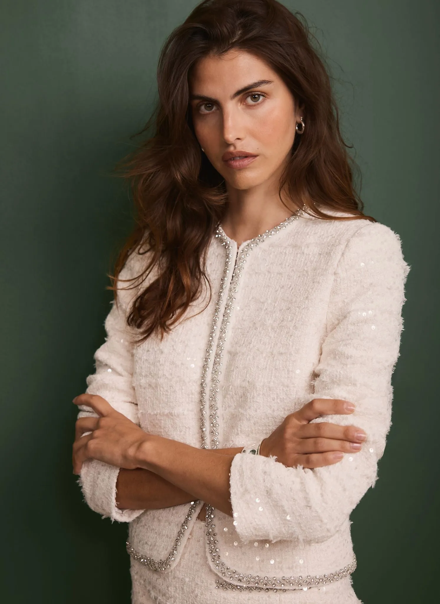 Cream Boucle Sequin Jacket sold by Mint Velvet product image thumbnail 2