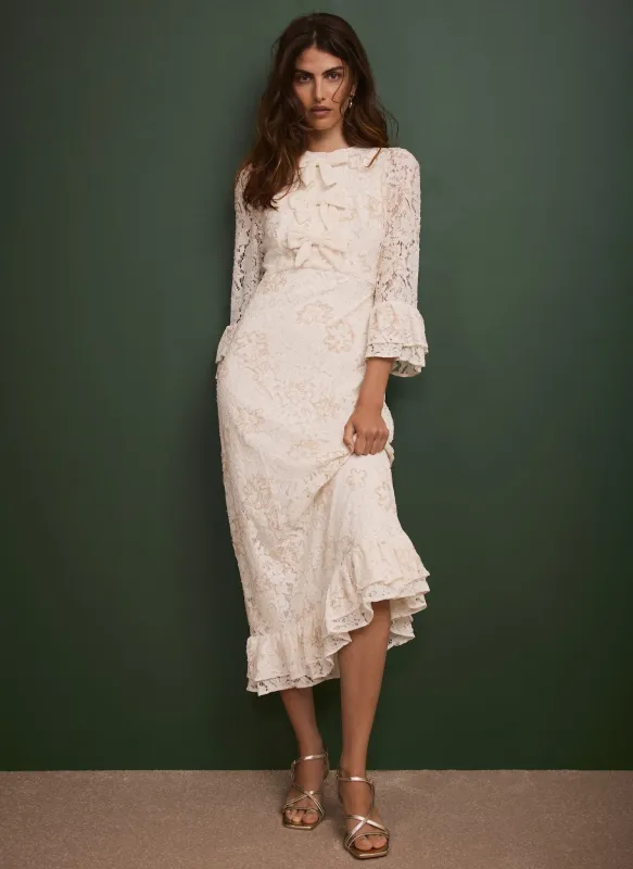 Cream Embellished Lace Midi Dress sold by Mint Velvet