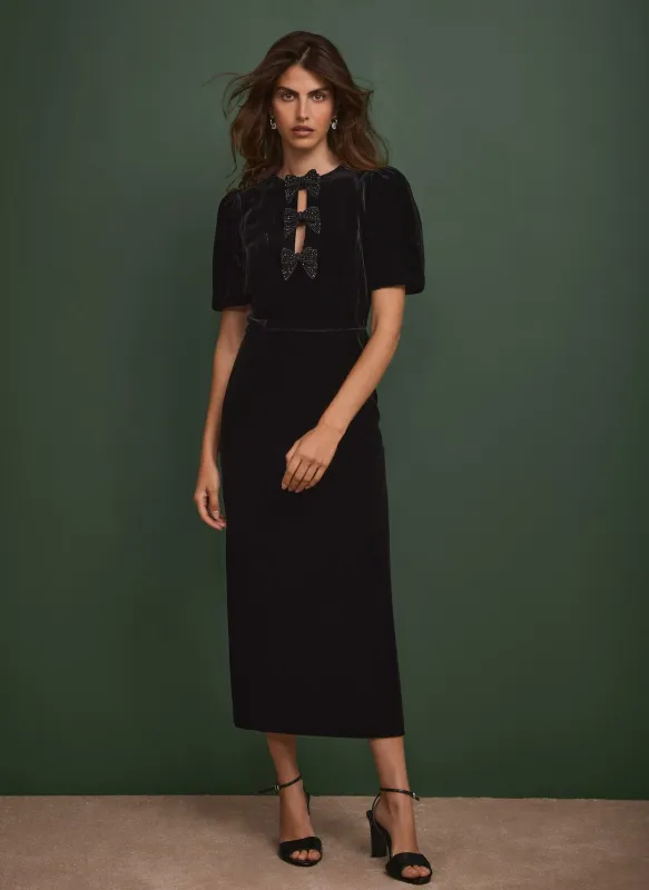 Black Velvet Bow Midi Dress sold by Mint Velvet