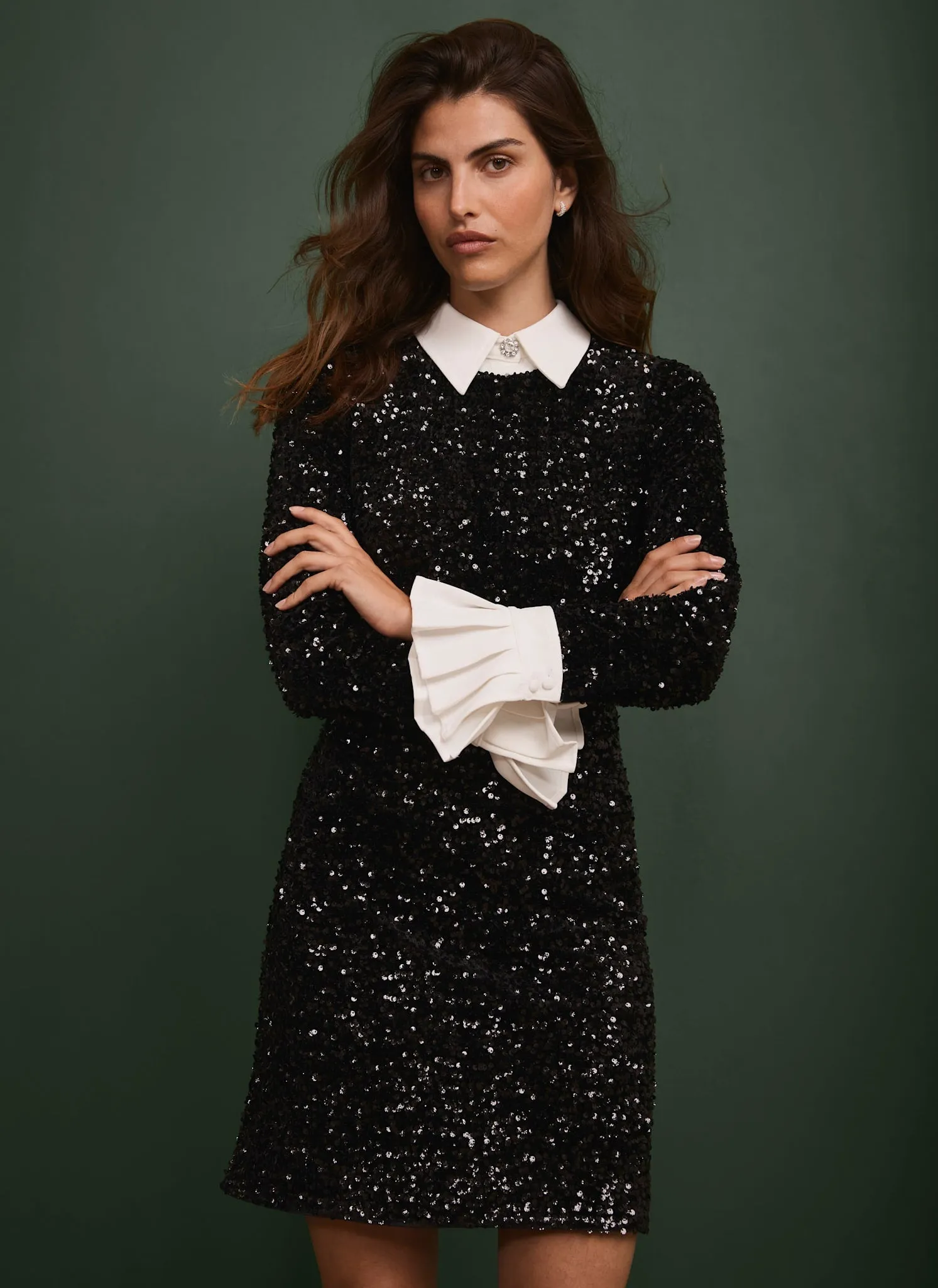 Black Sequin Mini Shirt Dress sold by Mint Velvet