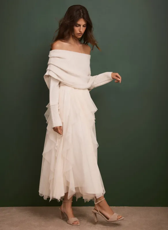 Cream Tulle Beaded Maxi Skirt sold by Mint Velvet