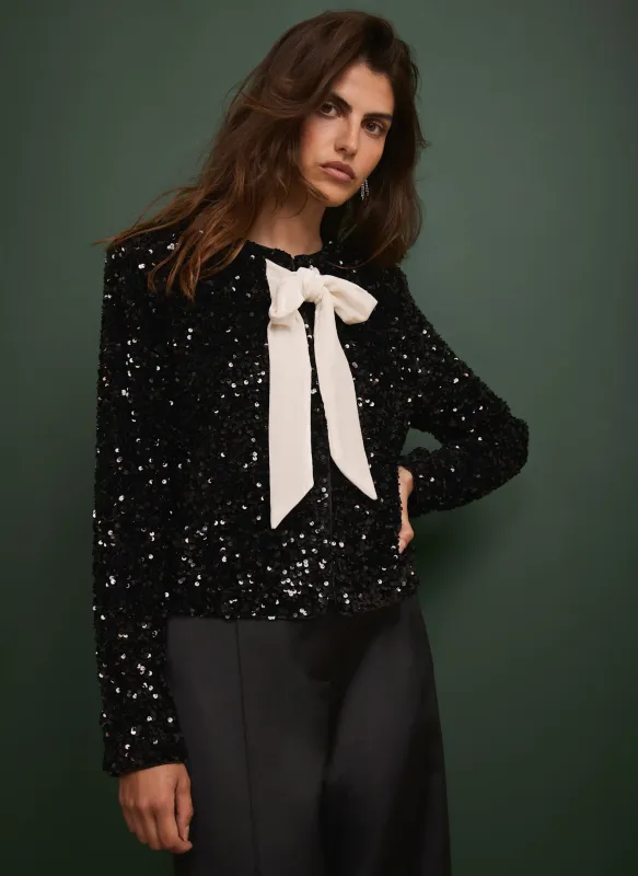 Black Sequin Bow Detail Jacket sold by Mint Velvet