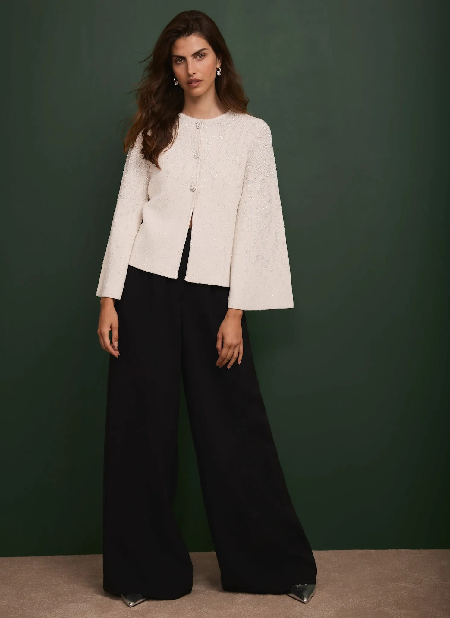 Cream Sequin Embellished Cape Cardigan sold by Mint Velvet product image thumbnail 4