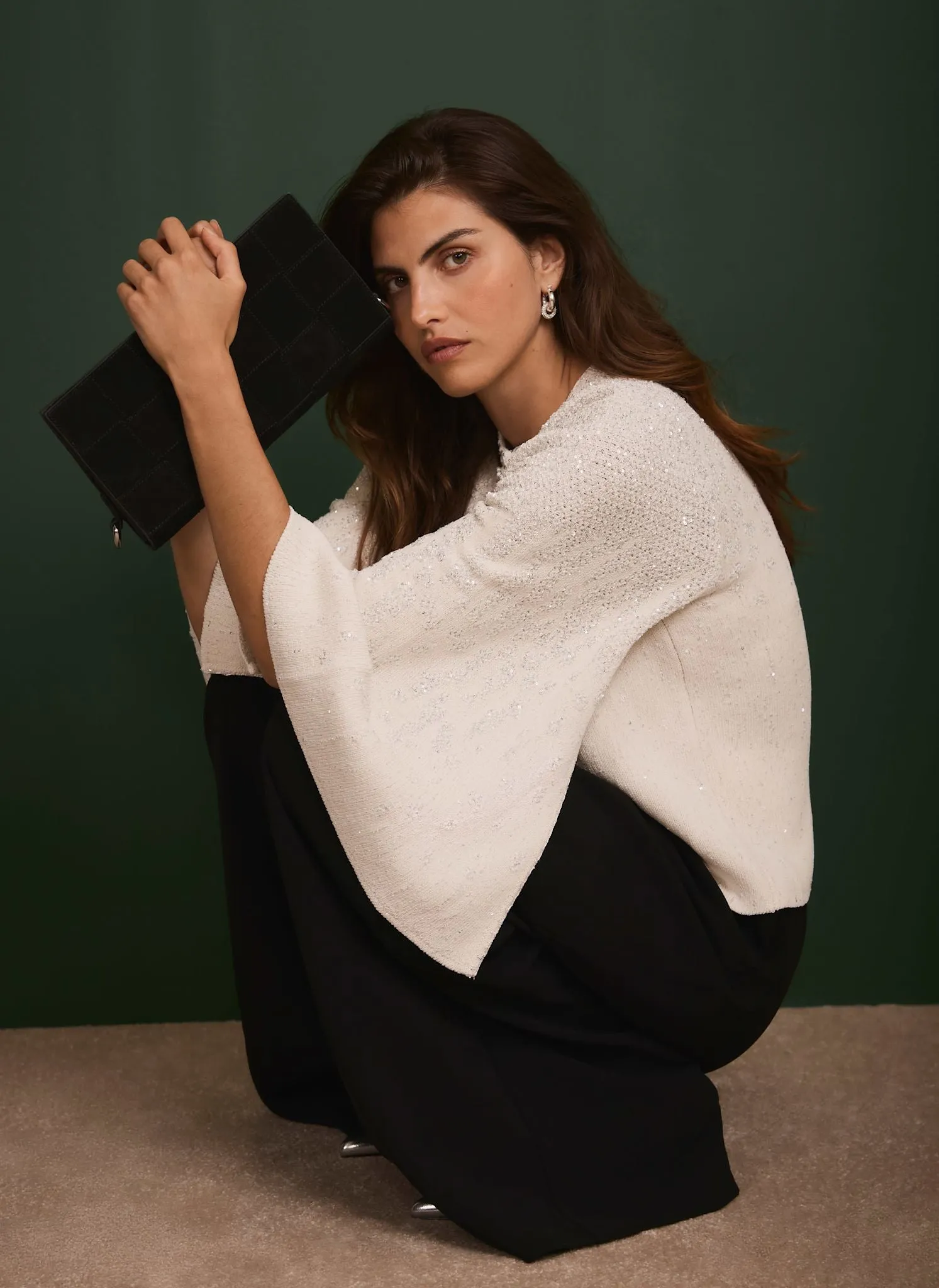 Cream Sequin Embellished Cape Cardigan sold by Mint Velvet product image thumbnail 2