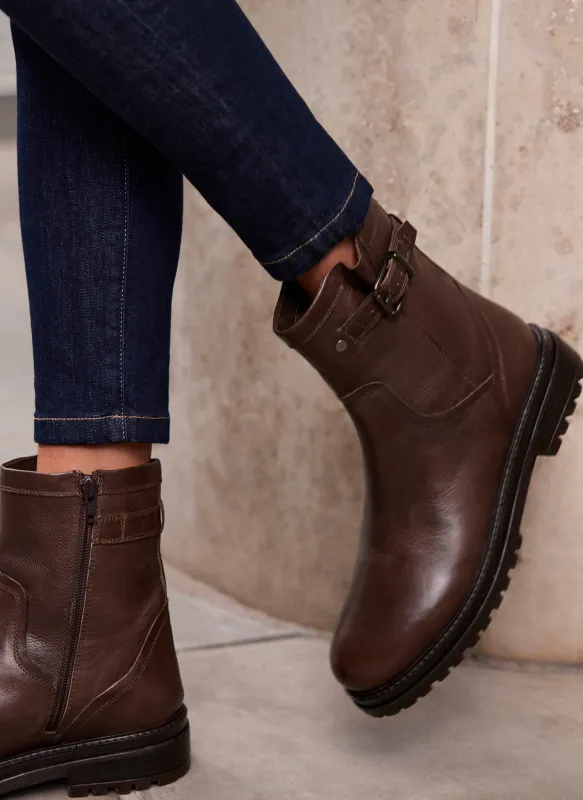 Gia Brown Leather Biker Ankle Boots sold by Mint Velvet