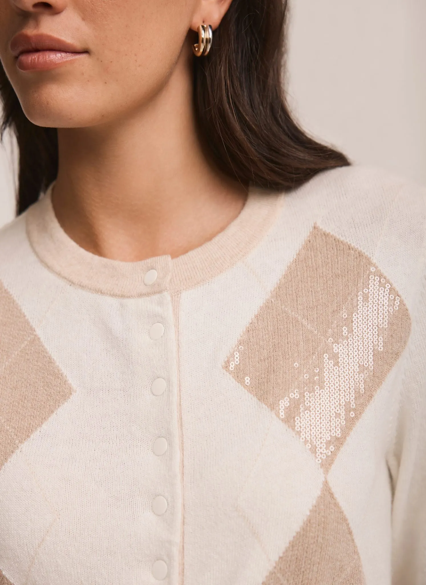 Cream Sequin Argyle Knit Cardigan sold by Mint Velvet product image thumbnail 4