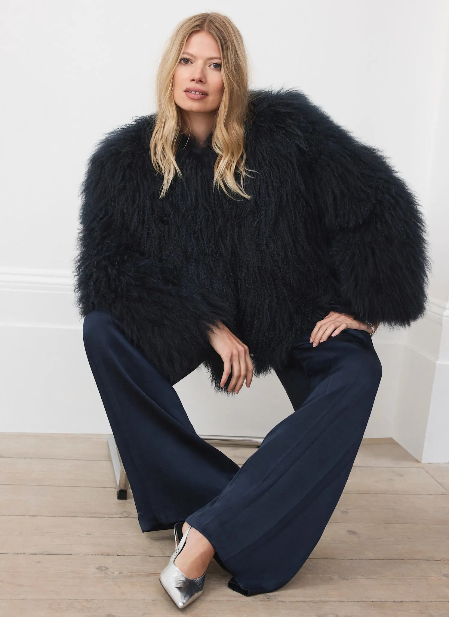 Navy Mongolian Fur Jacket sold by Mint Velvet product image thumbnail 4
