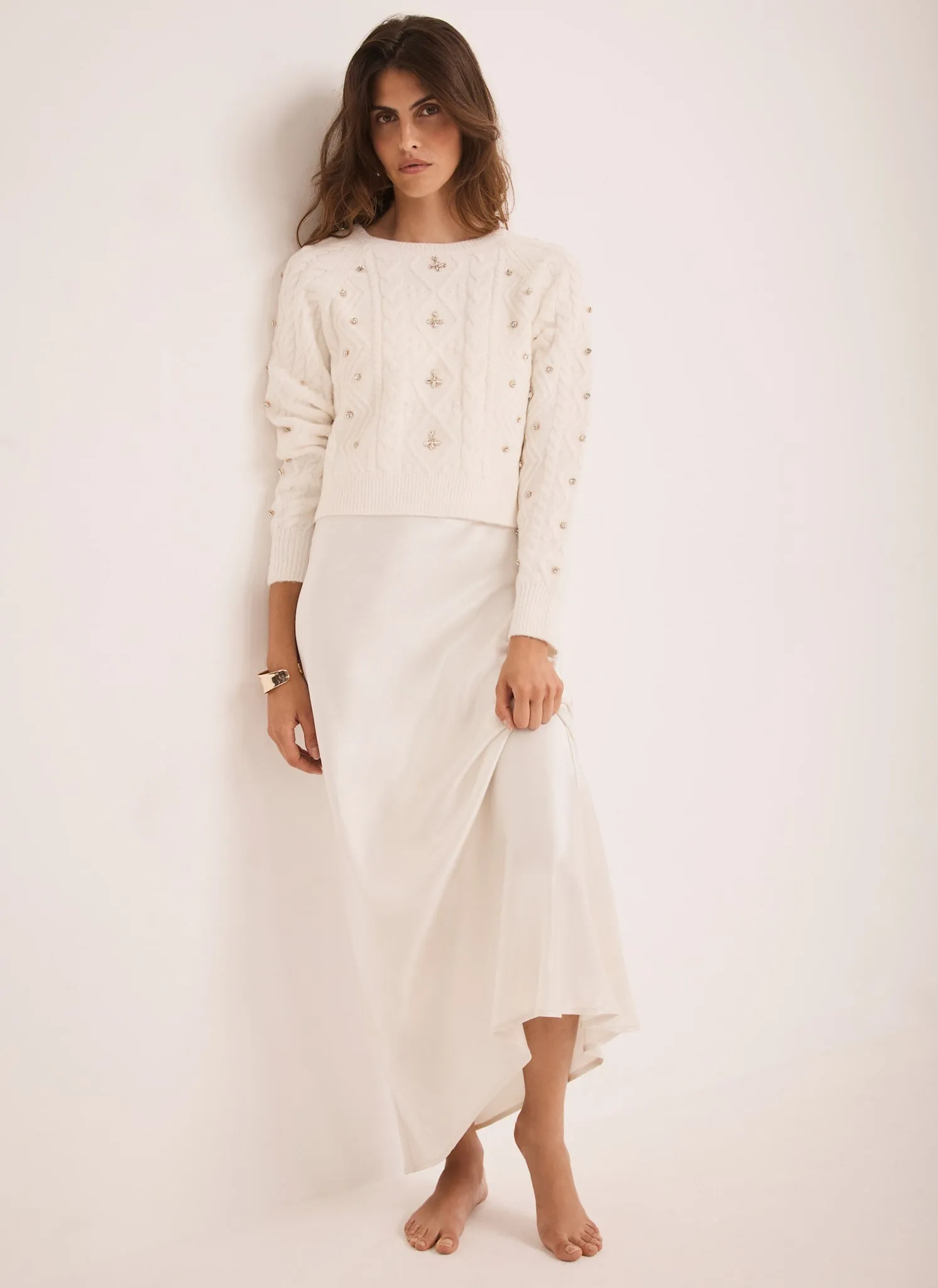 Cream Layered Embellished Jumper Maxi Dress sold by Mint Velvet product image thumbnail 4