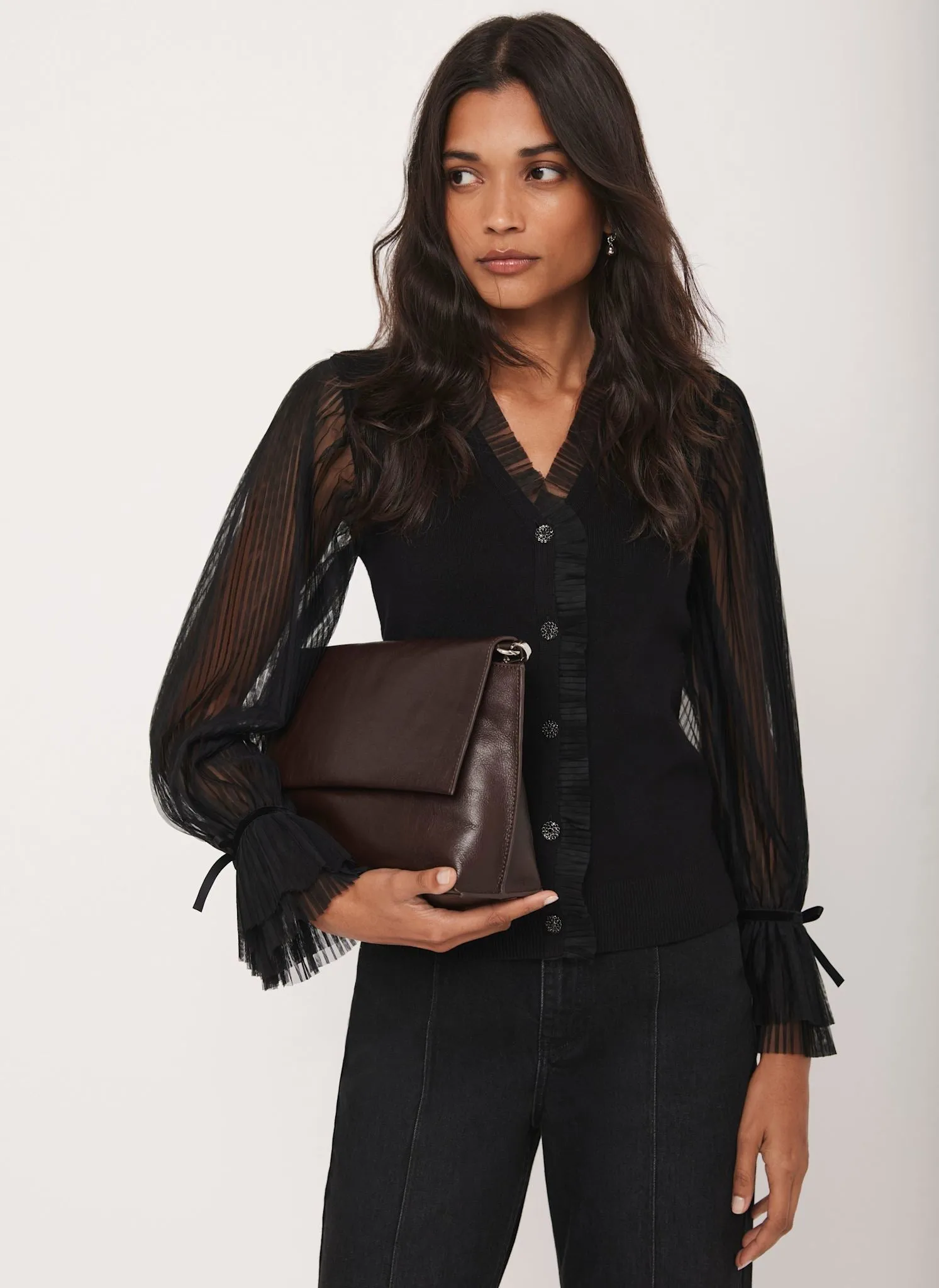 Black Tulle Sleeve Cardigan sold by Mint Velvet product image thumbnail 3