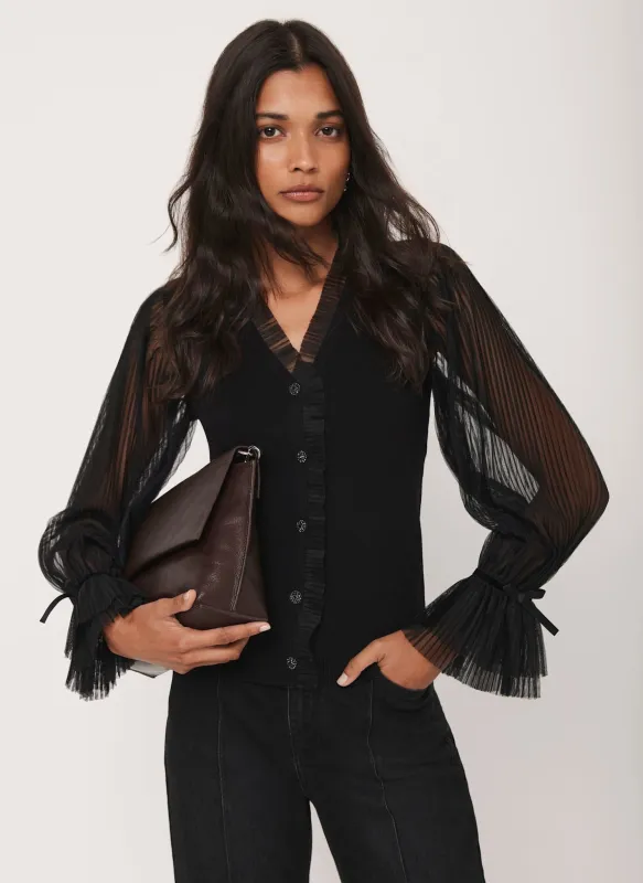 Black Tulle Sleeve Cardigan sold by Mint Velvet