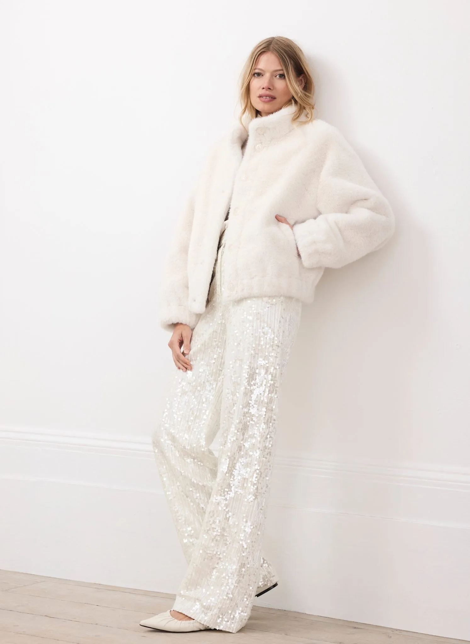 White Faux Fur Bomber Jacket sold by Mint Velvet product image thumbnail 2