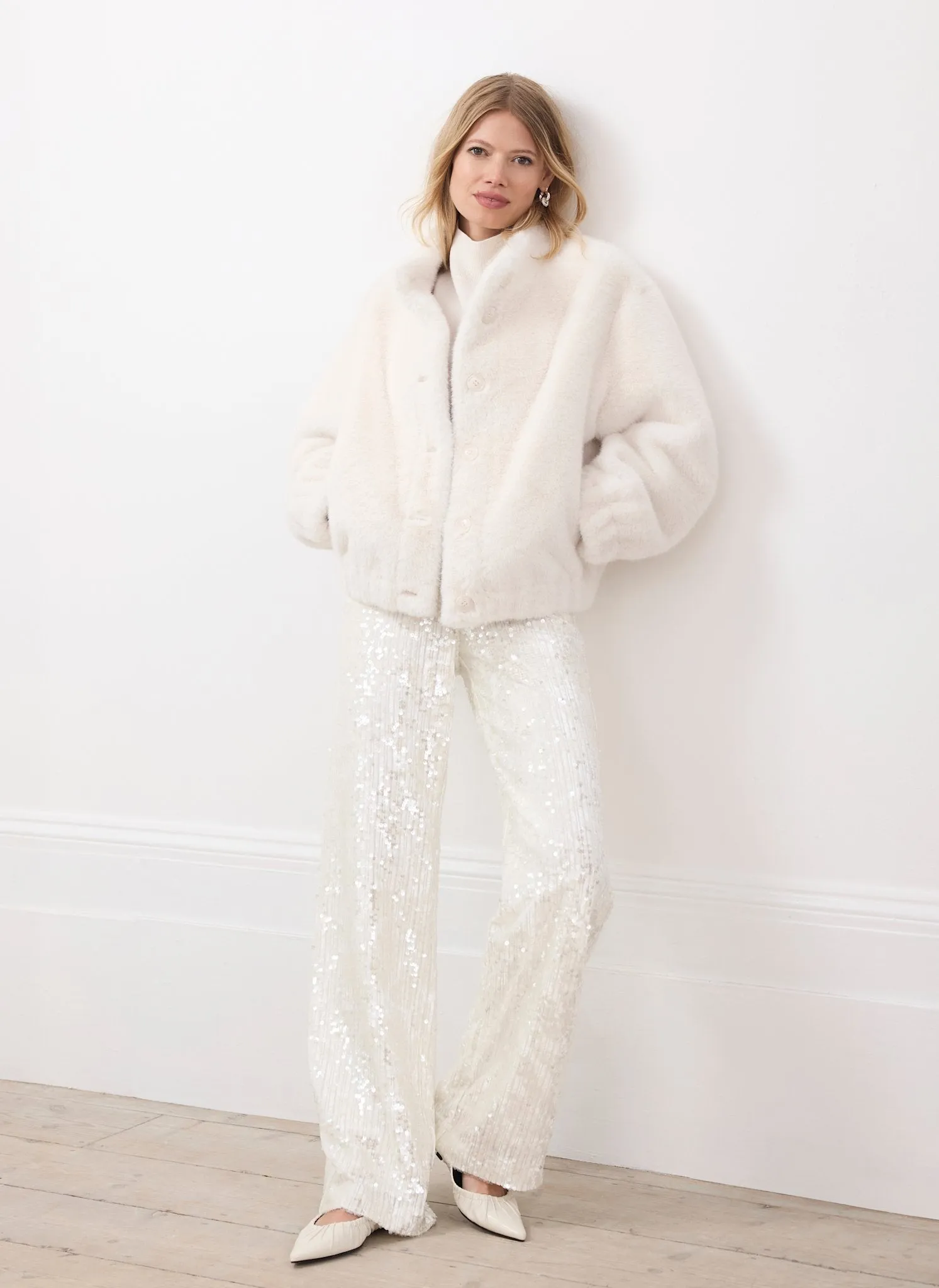 White Faux Fur Bomber Jacket sold by Mint Velvet product image thumbnail 5
