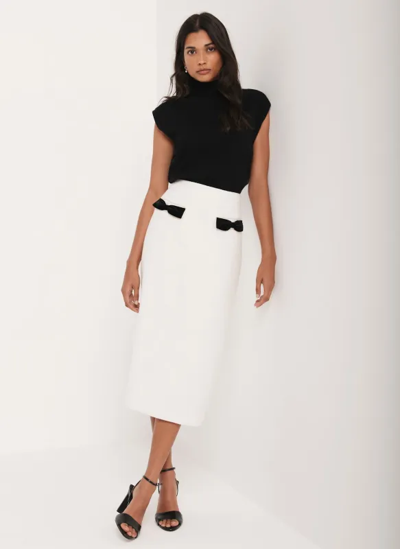 Cream Boucle Bow Midi Skirt sold by Mint Velvet