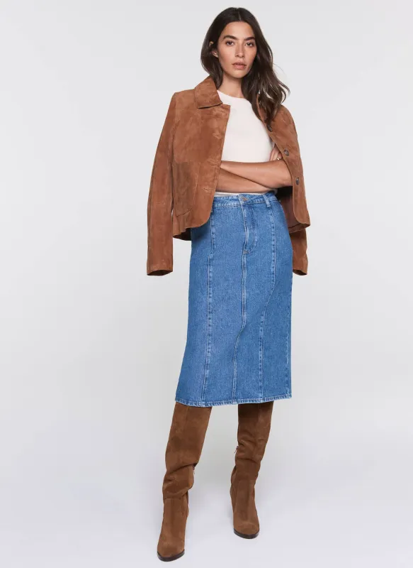 Indigo Denim Straight Midi Skirt sold by Mint Velvet