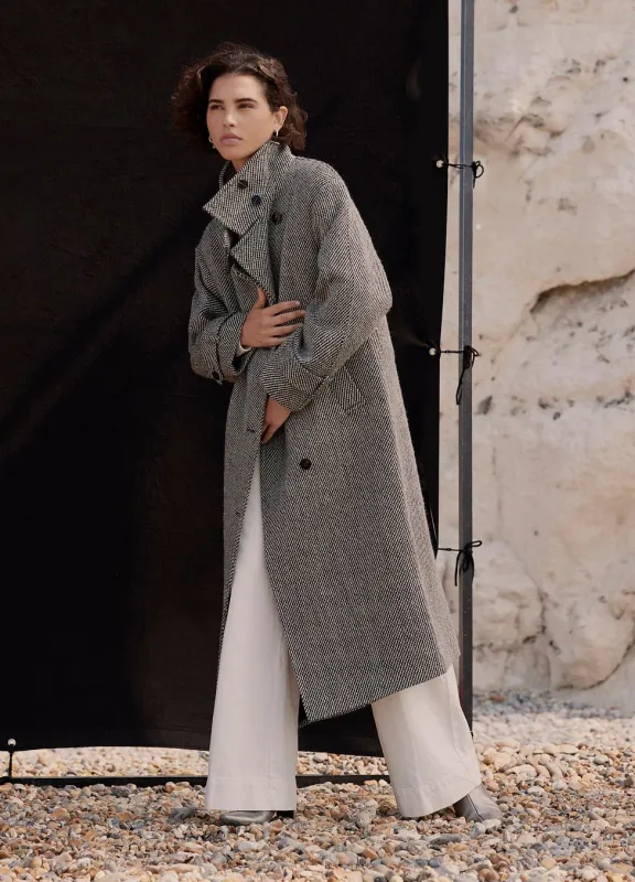 Black Textured Funnel Neck Coat sold by Mint Velvet