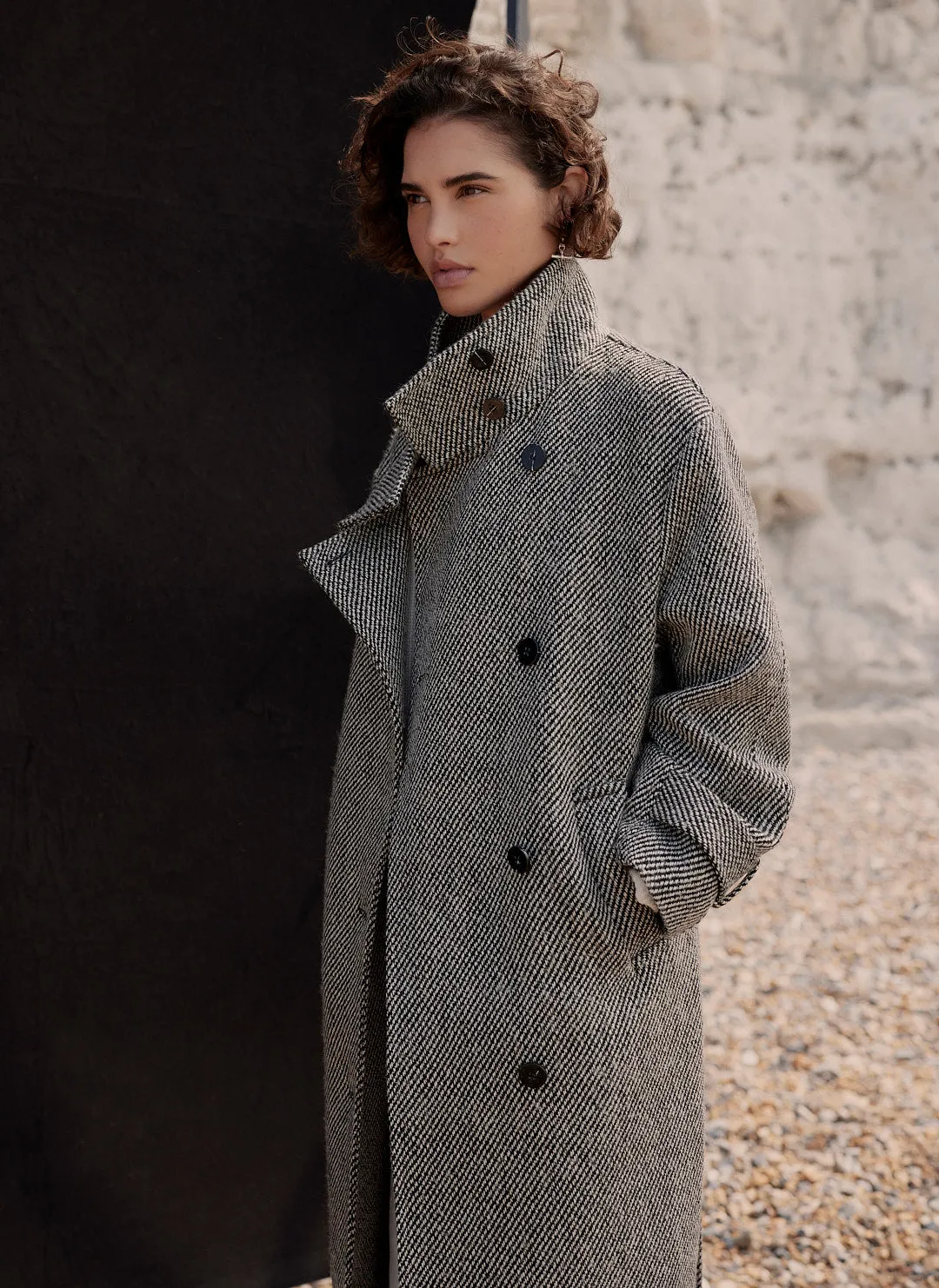 Black Textured Funnel Neck Coat sold by Mint Velvet product image thumbnail 2