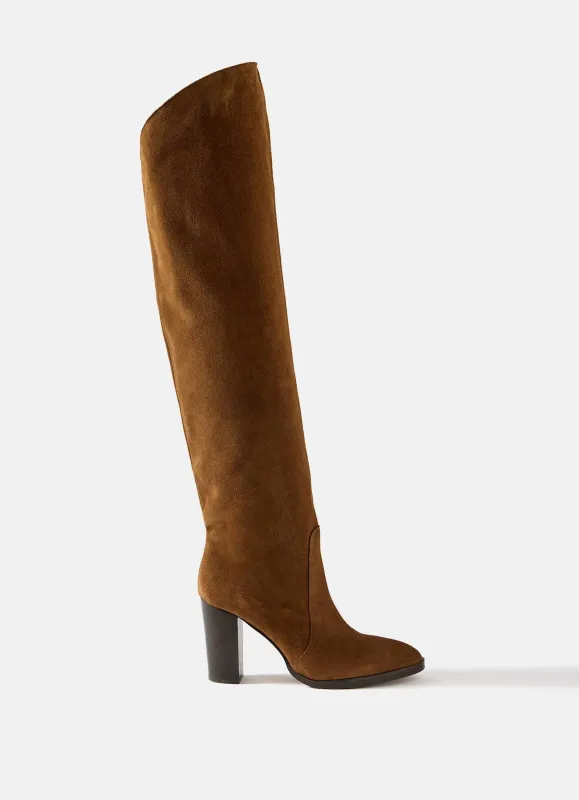 Nova Tan Suede Long Boots sold by Mint Velvet