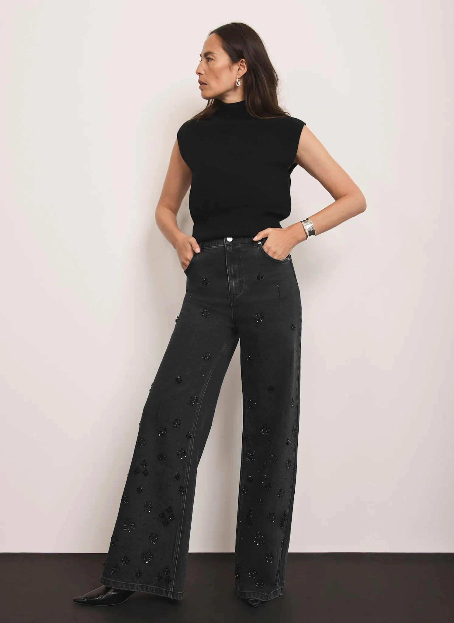 Washed Black Embellished Wide Jeans sold by Mint Velvet product image thumbnail 5