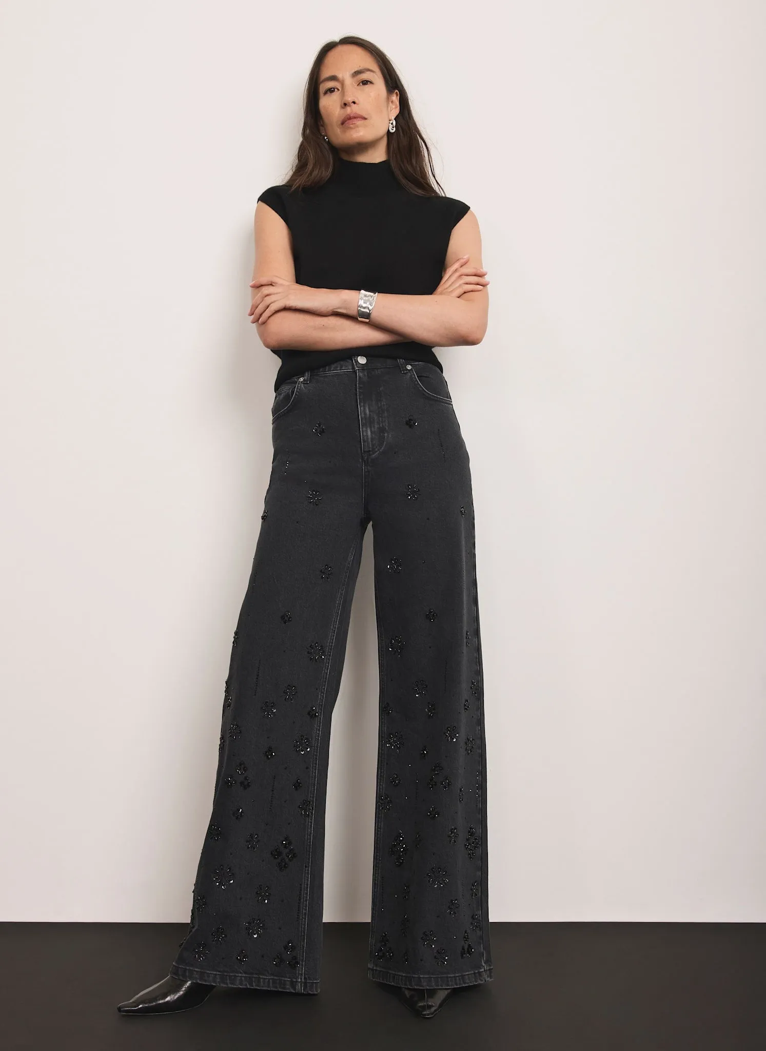 Washed Black Embellished Wide Jeans sold by Mint Velvet