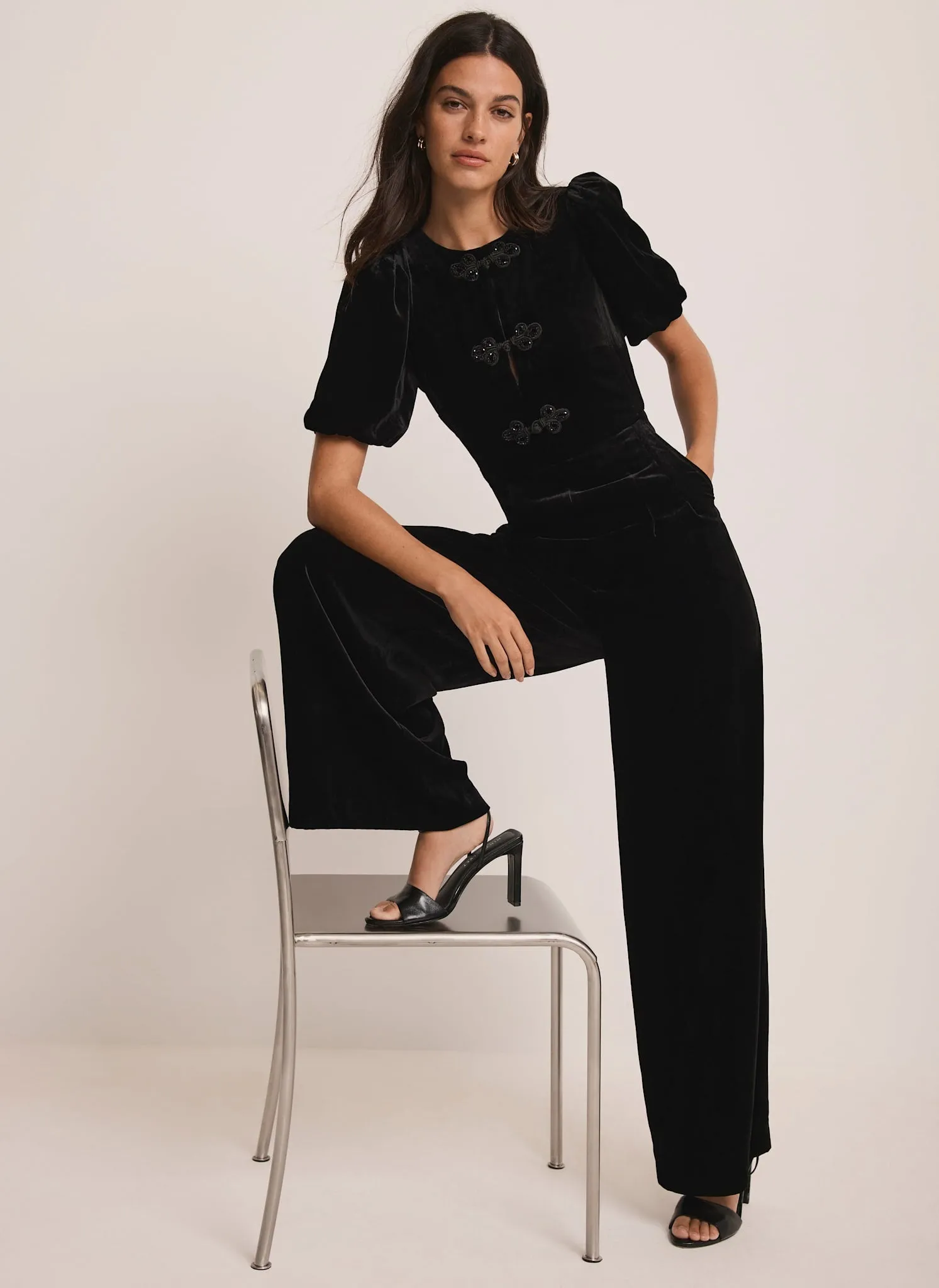 Black Velvet Embellished Jumpsuit sold by Mint Velvet
