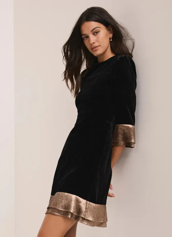 Black Velvet Frill Detail Mini Dress sold by Mint Velvet