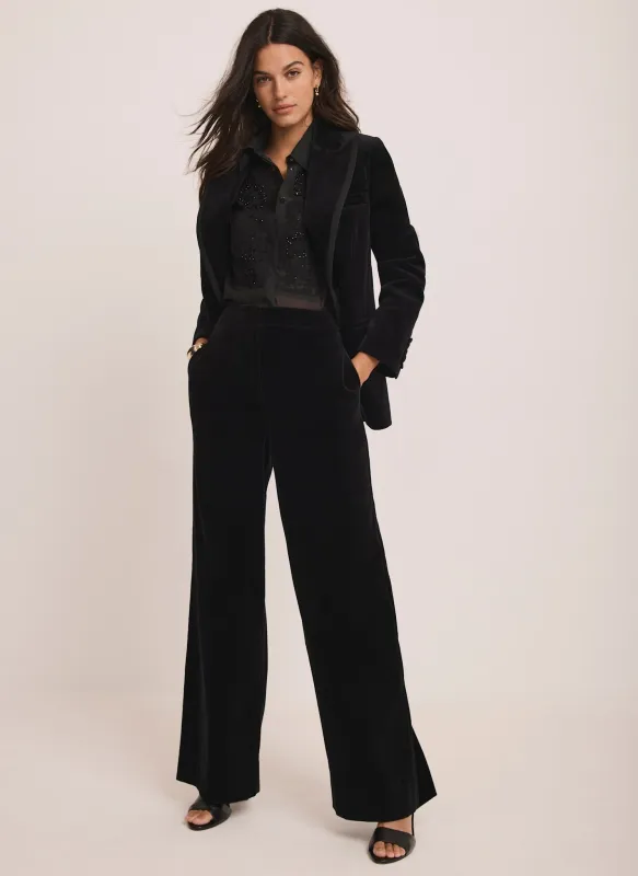 Black Velvet Wide Tailored Trousers sold by Mint Velvet