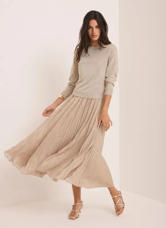 Gold Metallic Knit Layered Jumper Dress sold by Mint Velvet