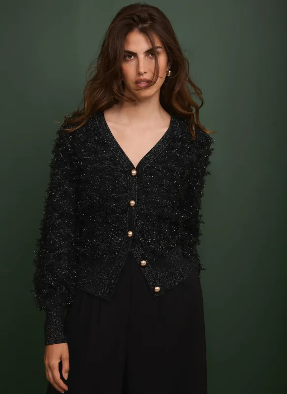 Black V Neck Textured Cardigan sold by Mint Velvet