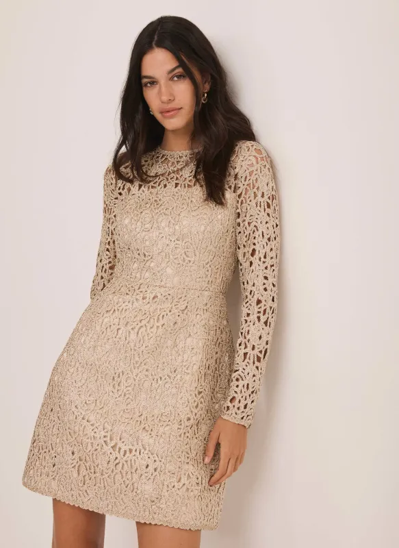 Gold Metallic Lace Mini Dress sold by Mint Velvet