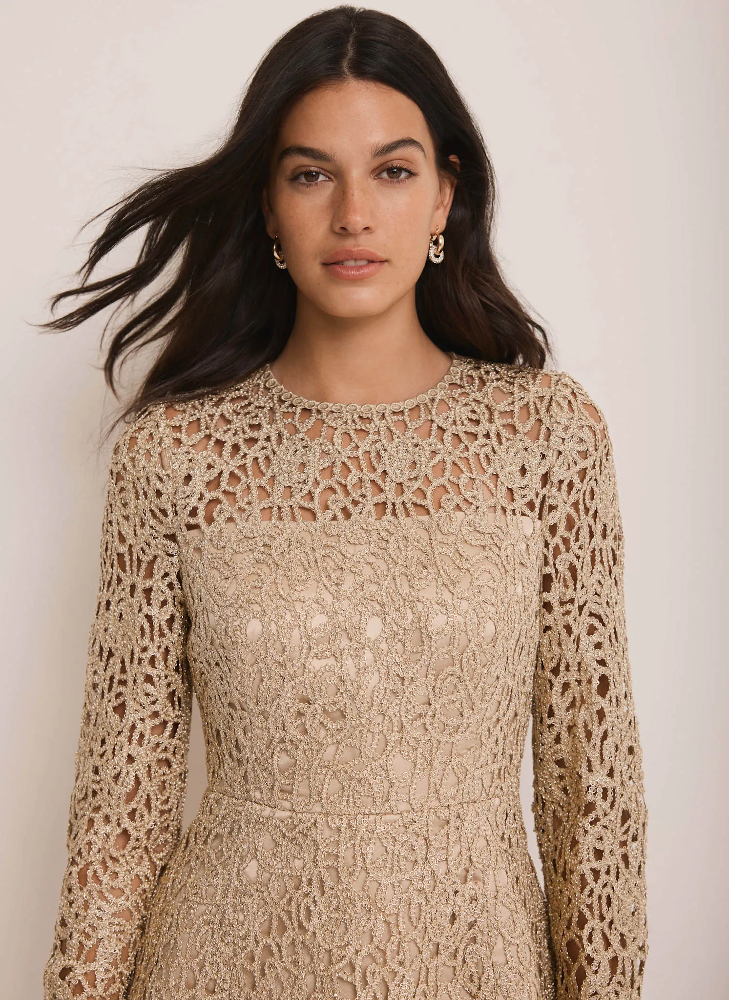 Gold Metallic Lace Mini Dress sold by Mint Velvet product image thumbnail 4