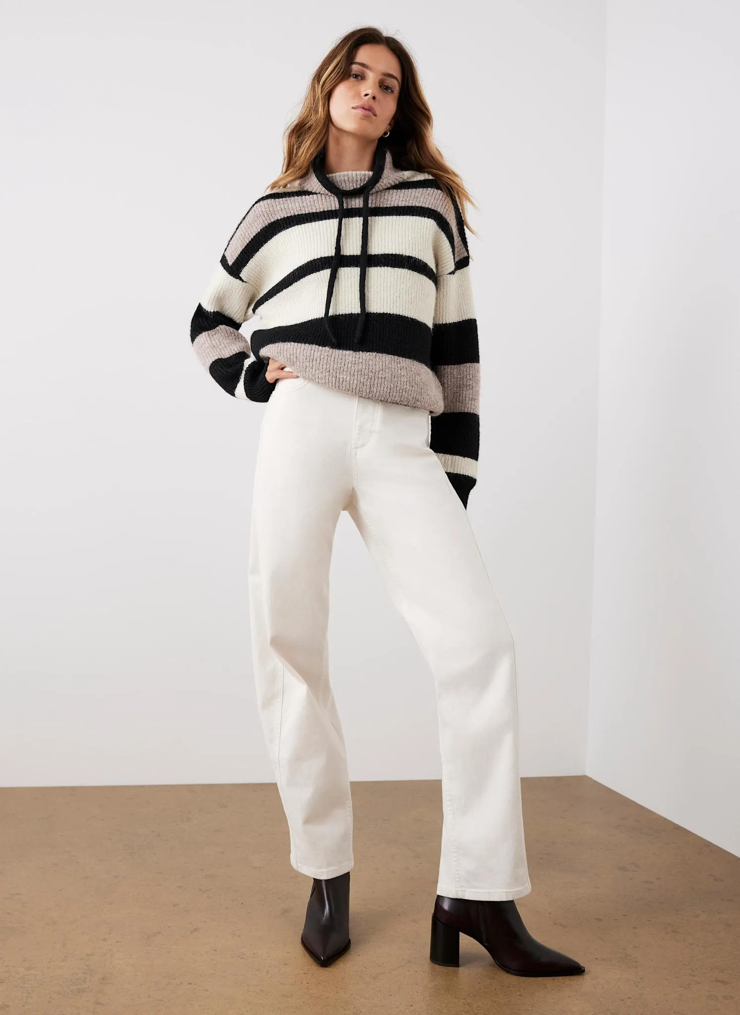 Neutral Striped Knit High Neck Jumper sold by Mint Velvet product image thumbnail 4
