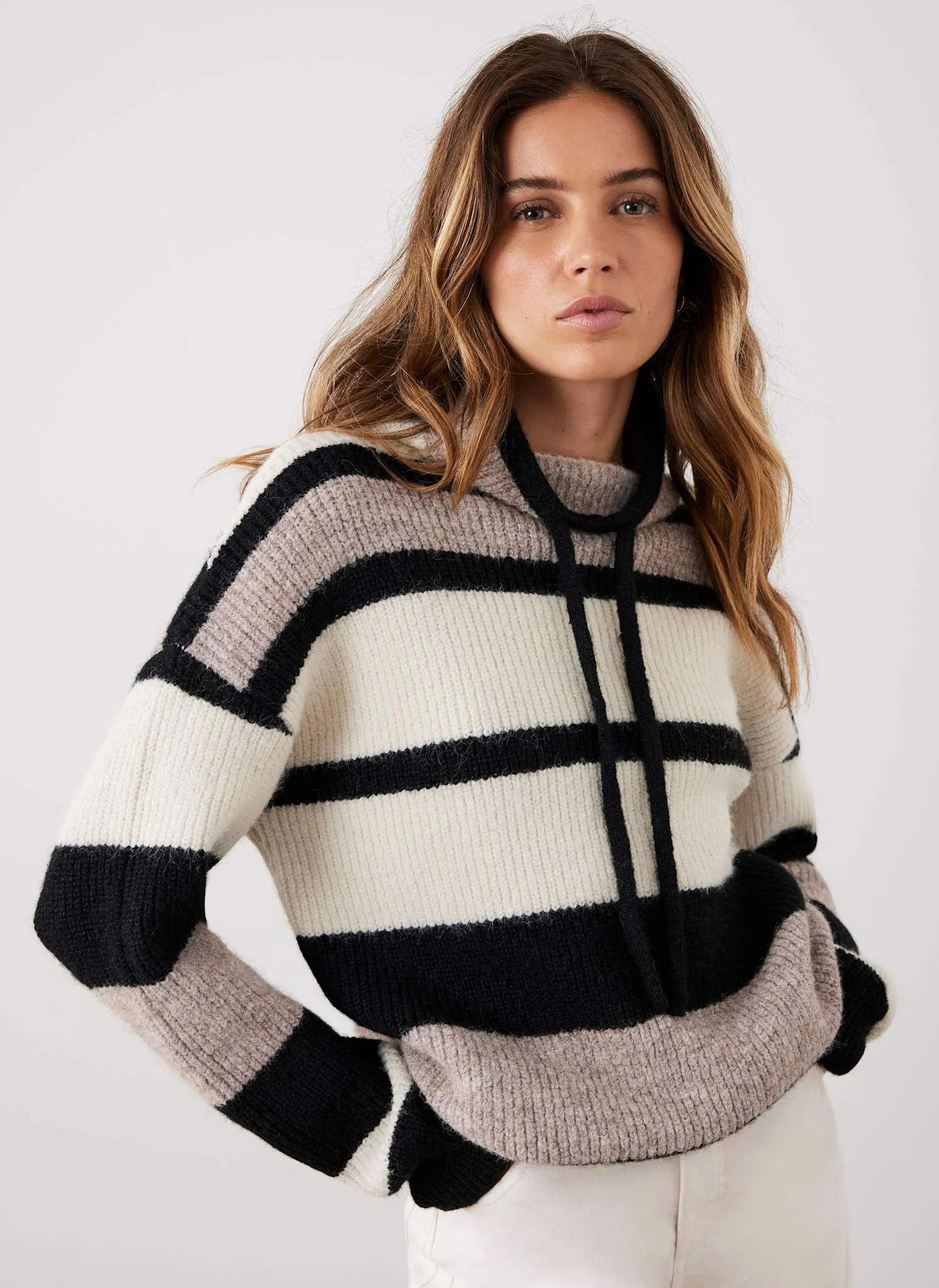 Neutral Striped Knit High Neck Jumper sold by Mint Velvet product image thumbnail 2