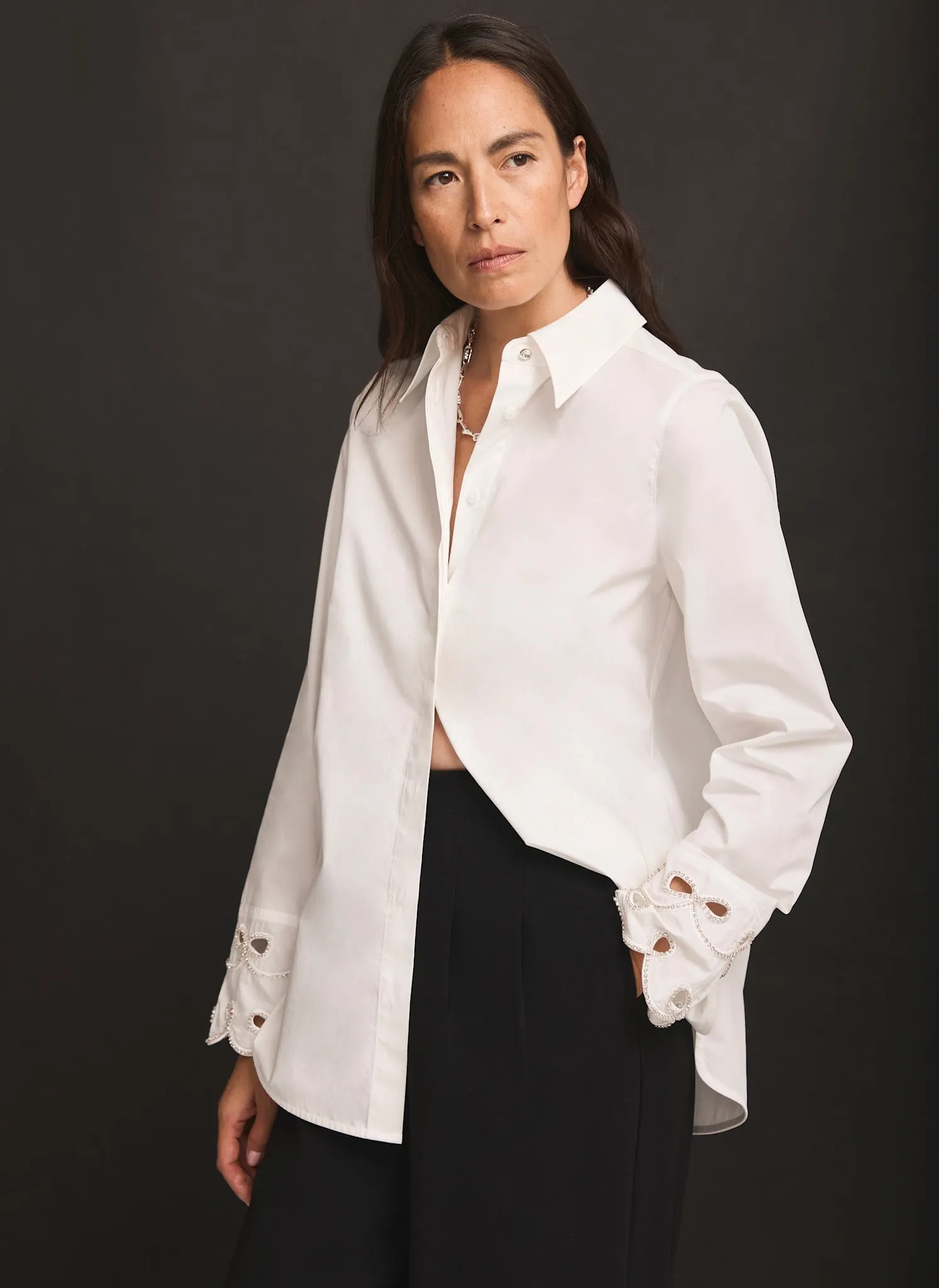 White Cotton Embellished Cuff Shirt sold by Mint Velvet product image thumbnail 2
