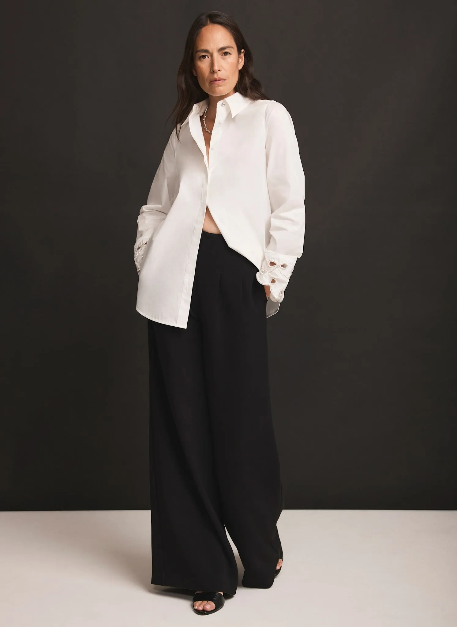 White Cotton Embellished Cuff Shirt sold by Mint Velvet product image thumbnail 5