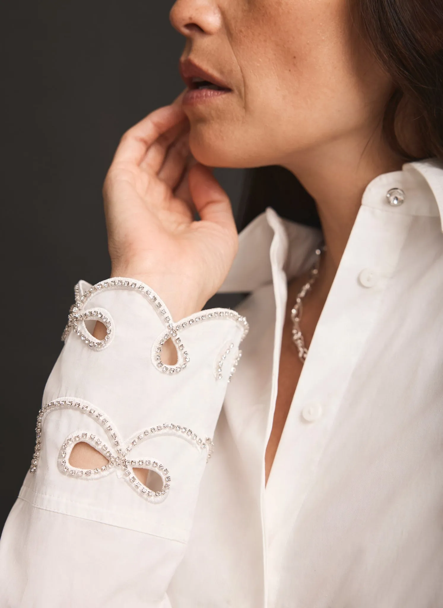 White Cotton Embellished Cuff Shirt sold by Mint Velvet product image thumbnail 4