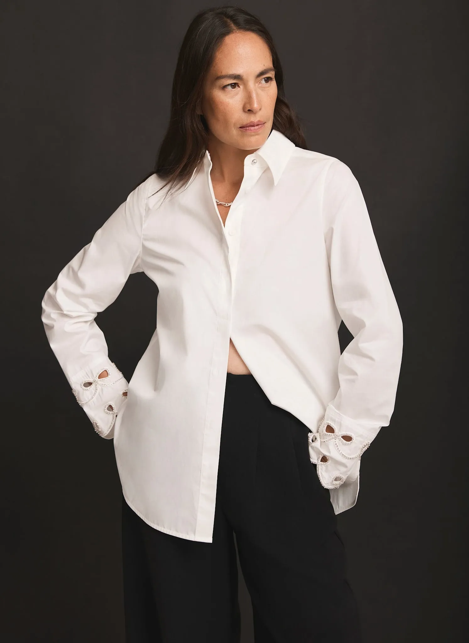 White Cotton Embellished Cuff Shirt sold by Mint Velvet product image thumbnail 3