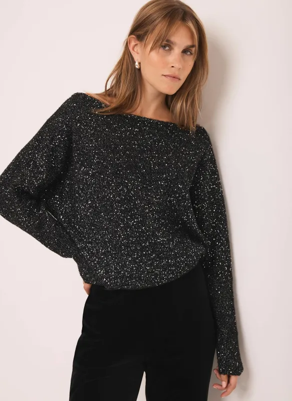 Black Sequin Batwing Jumper sold by Mint Velvet